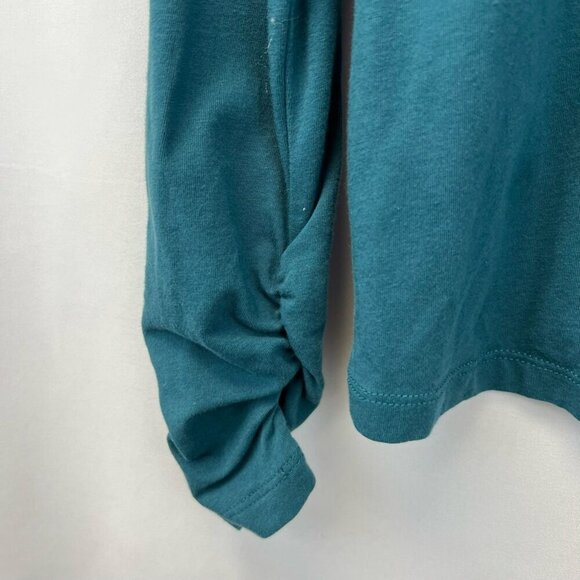 Apropos Womens Blouse Teal Long Sleeve Ruched Scoop Neck Stretch Cotton Solid M - Picture 6 of 10
